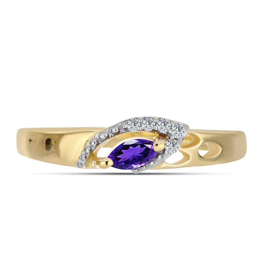 Anillo de Plata Bañada en Oro con Amatista de Marruecos y Topacio Blanco