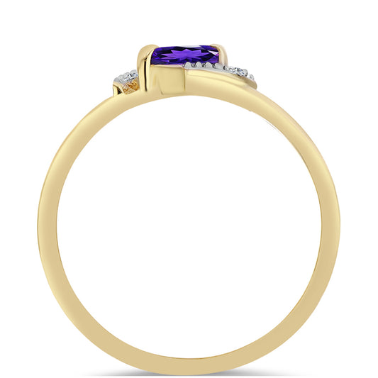 Anillo de Plata Bañada en Oro con Amatista de Marruecos y Topacio Blanco