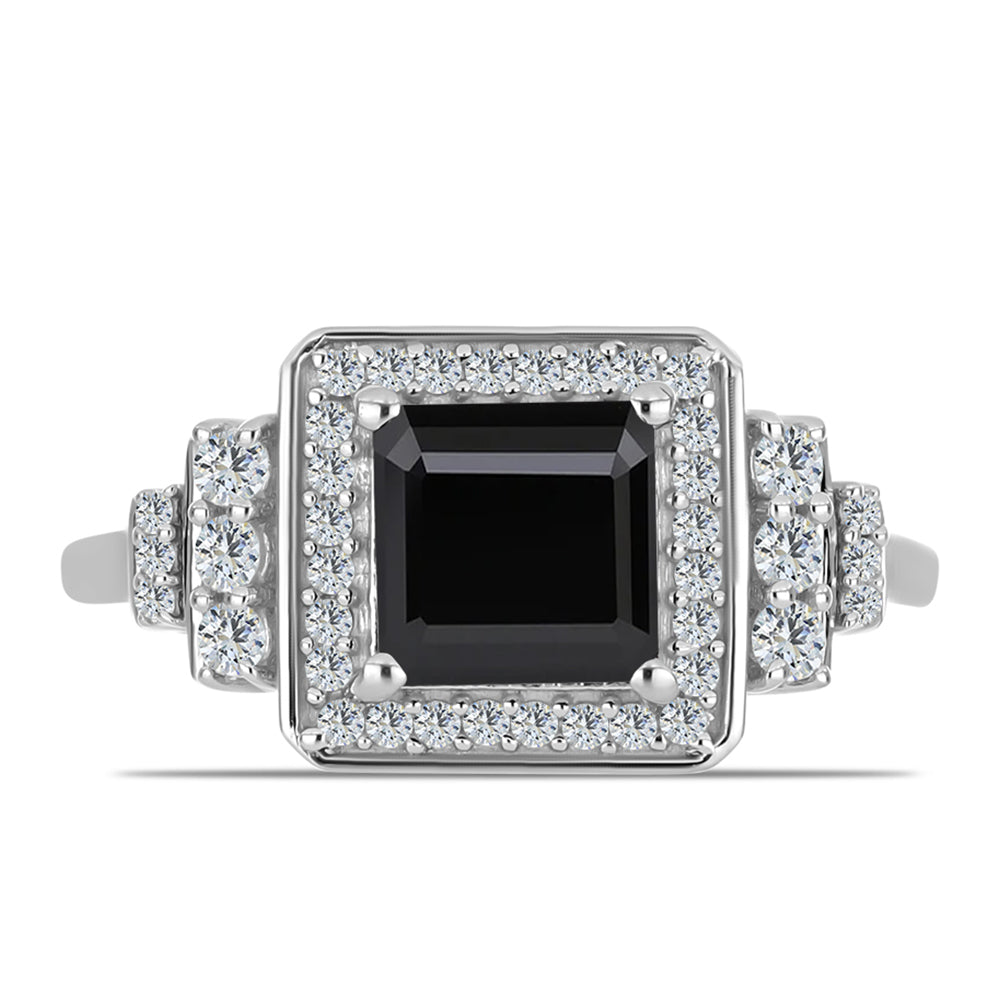 Anillo de Plata con Obsidiana y Topacio Blanco 1 