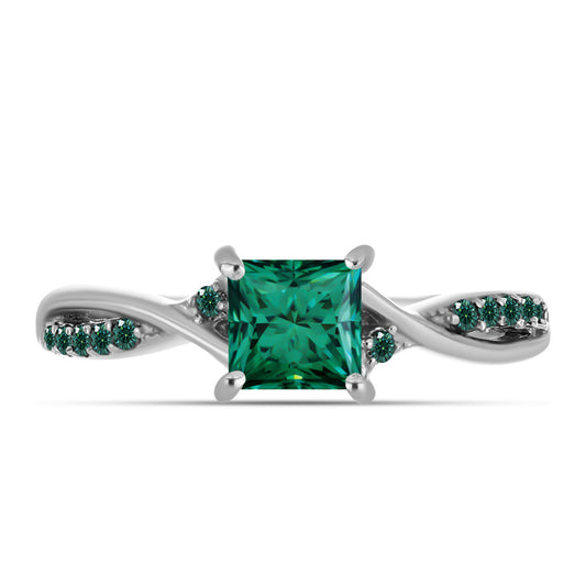 Anillo de Plata con Moissanita azul mar verdosa
