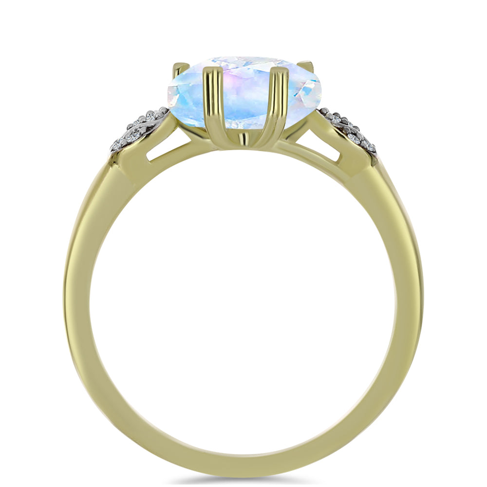 Anillo de Plata Bañada en Oro con Piedra Lunar Arco Iris y Topacio Blanco 2 