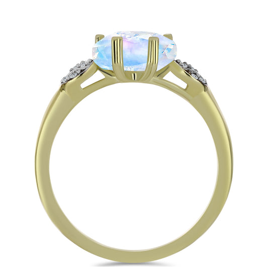 Anillo de Plata Bañada en Oro con Piedra Lunar Arco Iris y Topacio Blanco