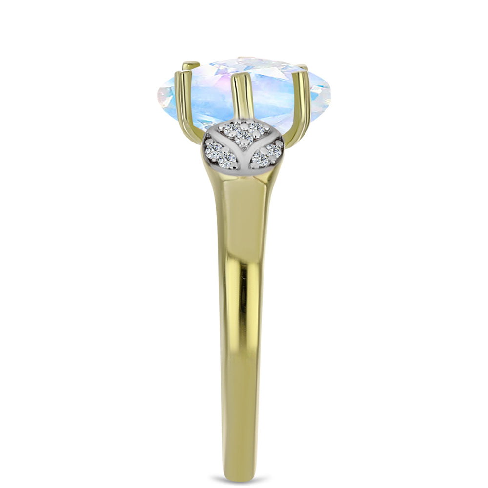 Anillo de Plata Bañada en Oro con Piedra Lunar Arco Iris y Topacio Blanco 4 