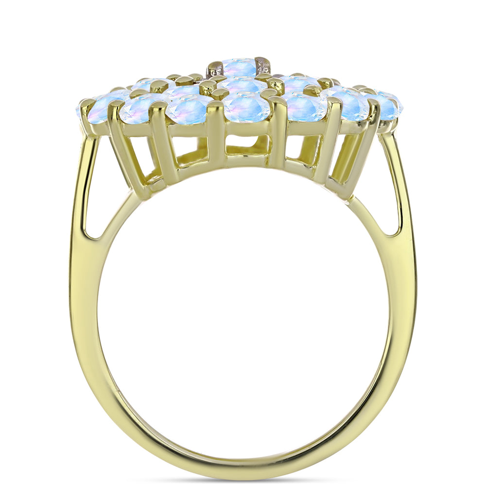Anillo de Plata Bañada en Oro con Piedra Lunar Arco Iris y Topacio Blanco