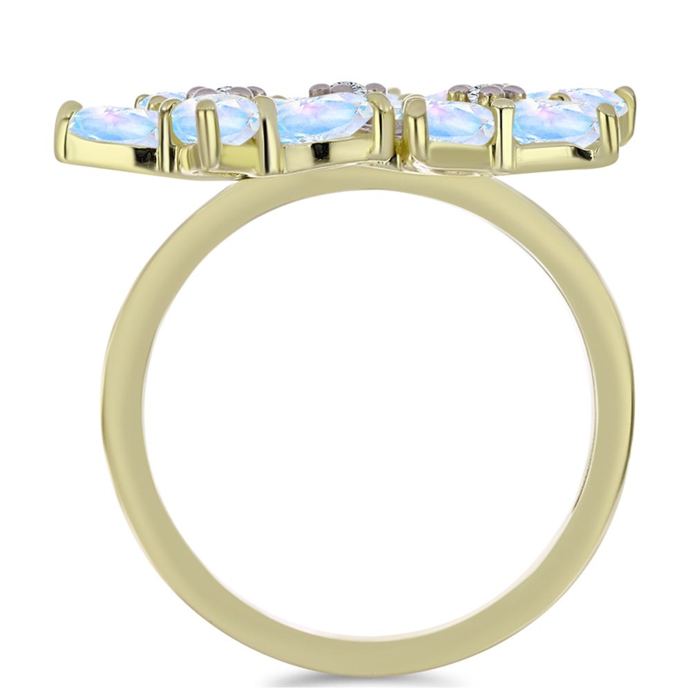 Anillo de Plata Bañada en Oro con Piedra Lunar Arco Iris y Topacio Blanco 2 
