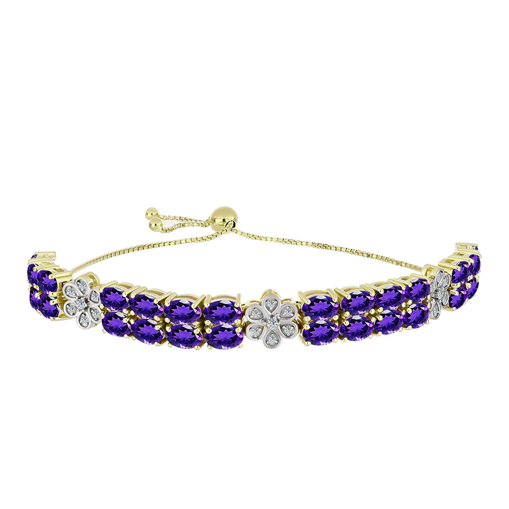 Pulsera de Plata Bañada en Oro con Amatista de Marruecos y Topacio Blanco