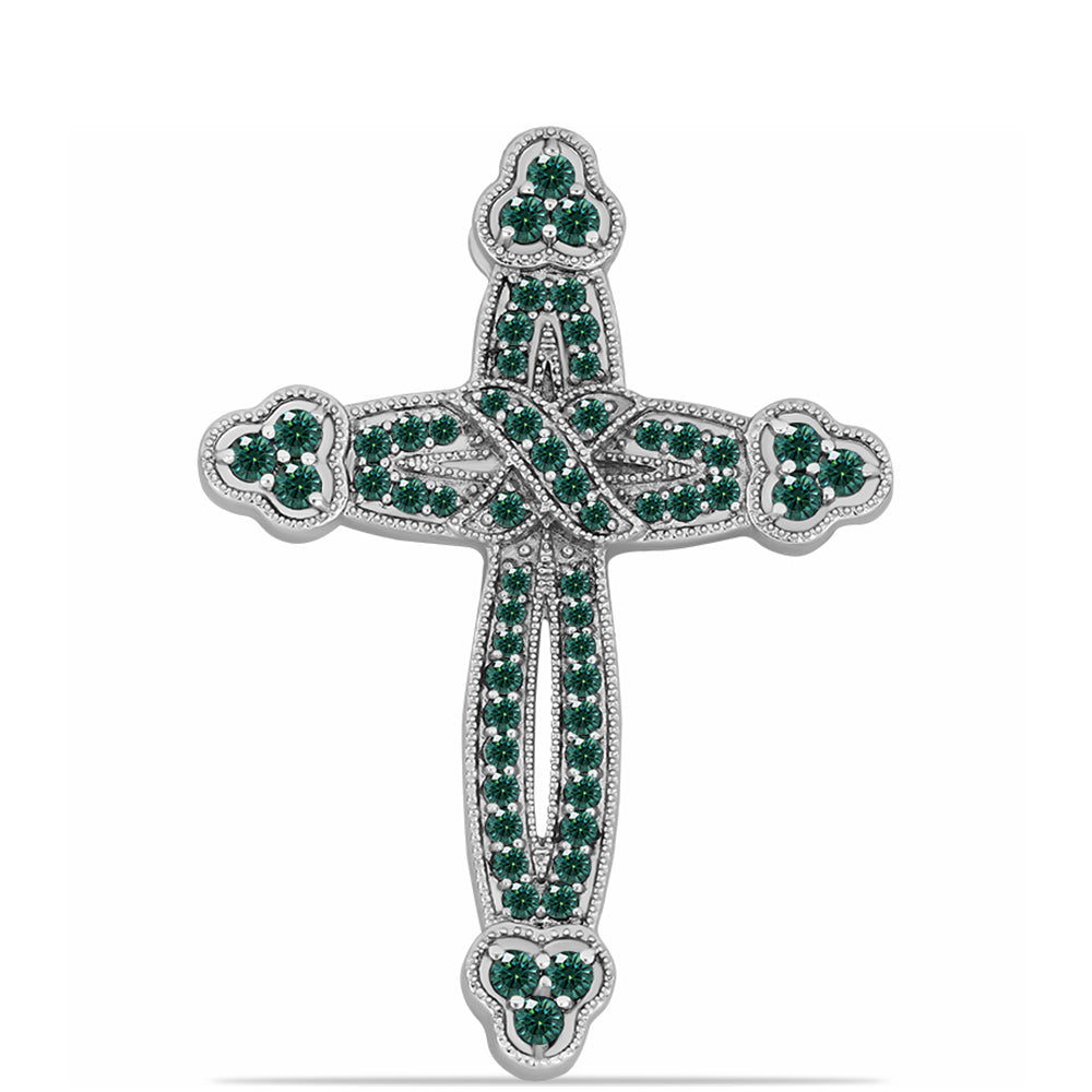 Cruz Colgante de Plata con Moissanita azul mar verdosa