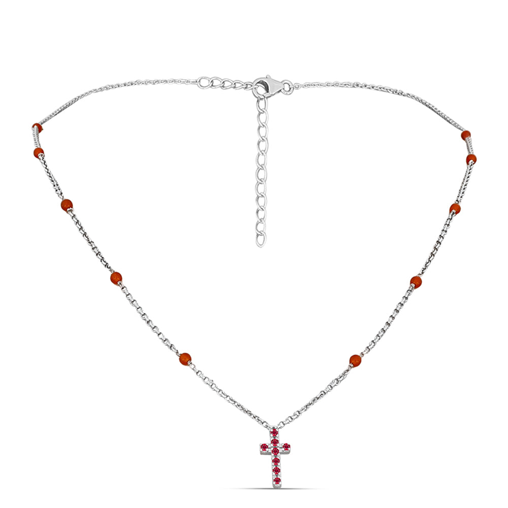 Cruz Collar de Plata con Rubí de Madagascar y Cornalina 1 