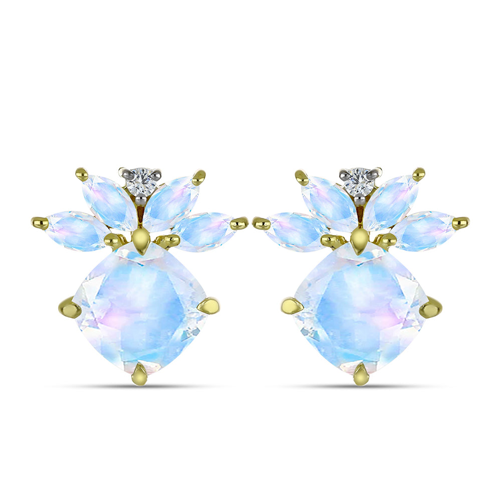 Pendientes de Plata Bañada en Oro con Piedra Lunar Arco Iris