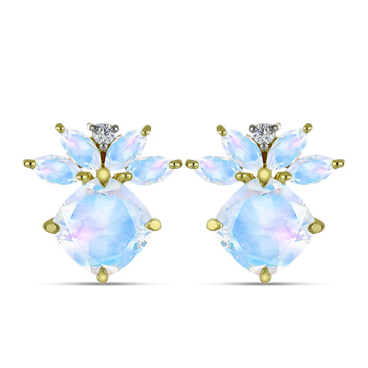 Pendientes de Plata Bañada en Oro con Piedra Lunar Arco Iris