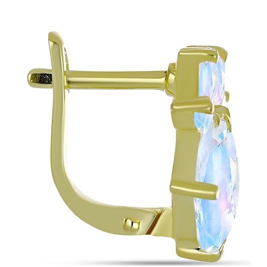 Pendientes de Plata Bañada en Oro con Piedra Lunar Arco Iris