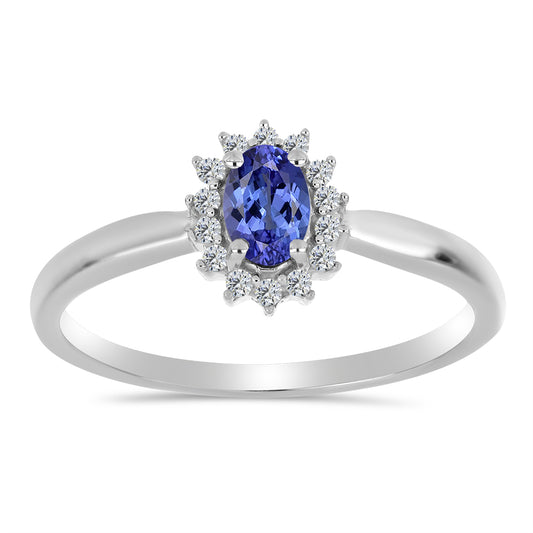 Anillo de Plata con Tanzanita AA y Topacio Blanco