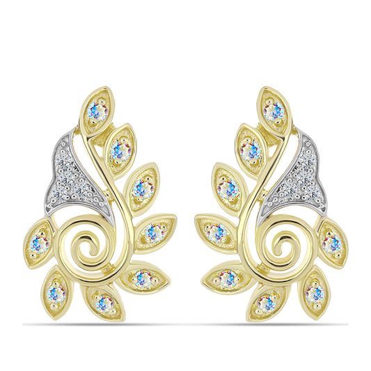 Pendientes de Plata Bañada en Oro con Moisanita hielo y Topacio Blanco