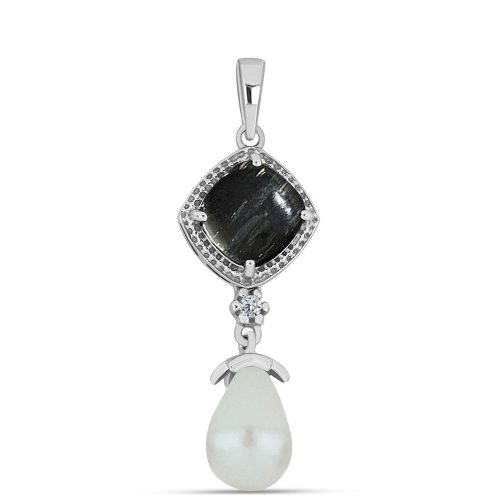 Colgante de Plata con Jaspe Picasso y Perla blanca de agua dulce 1 