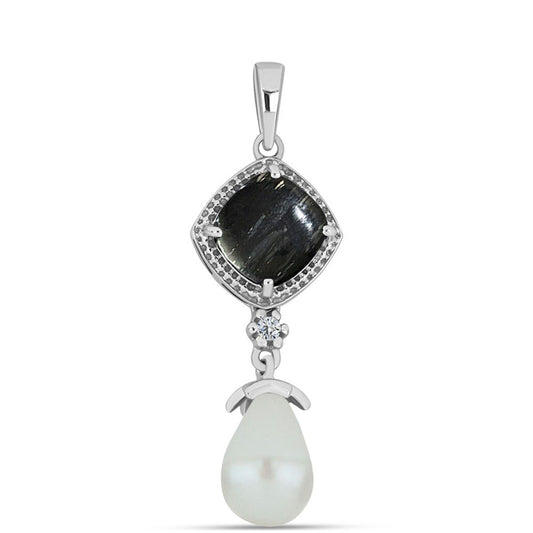 Colgante de Plata con Jaspe Picasso y Perla blanca de agua dulce