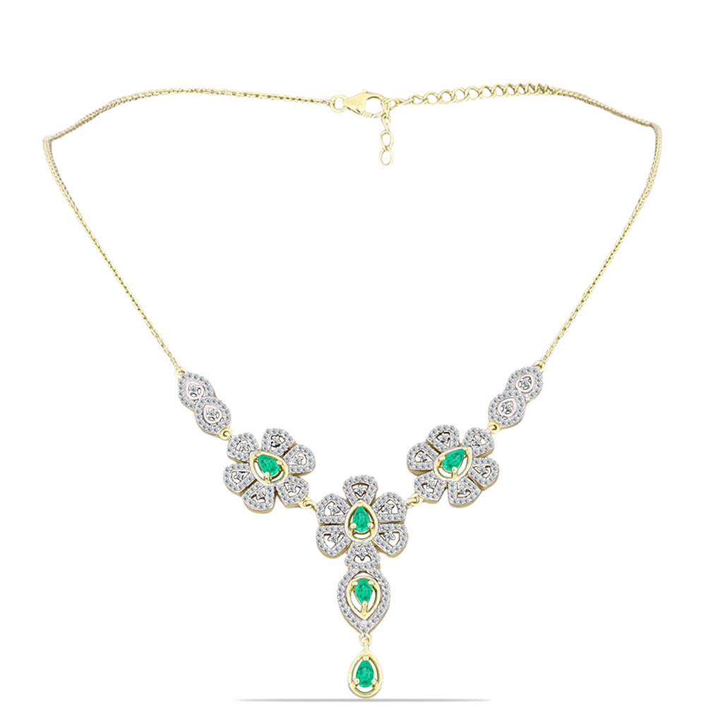 Collar de Plata Bañada en Oro con Esmeralda de Colombia y Diamante blanco