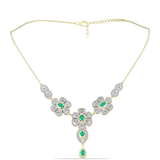 Collar de Plata Bañada en Oro con Esmeralda de Colombia y Diamante blanco
