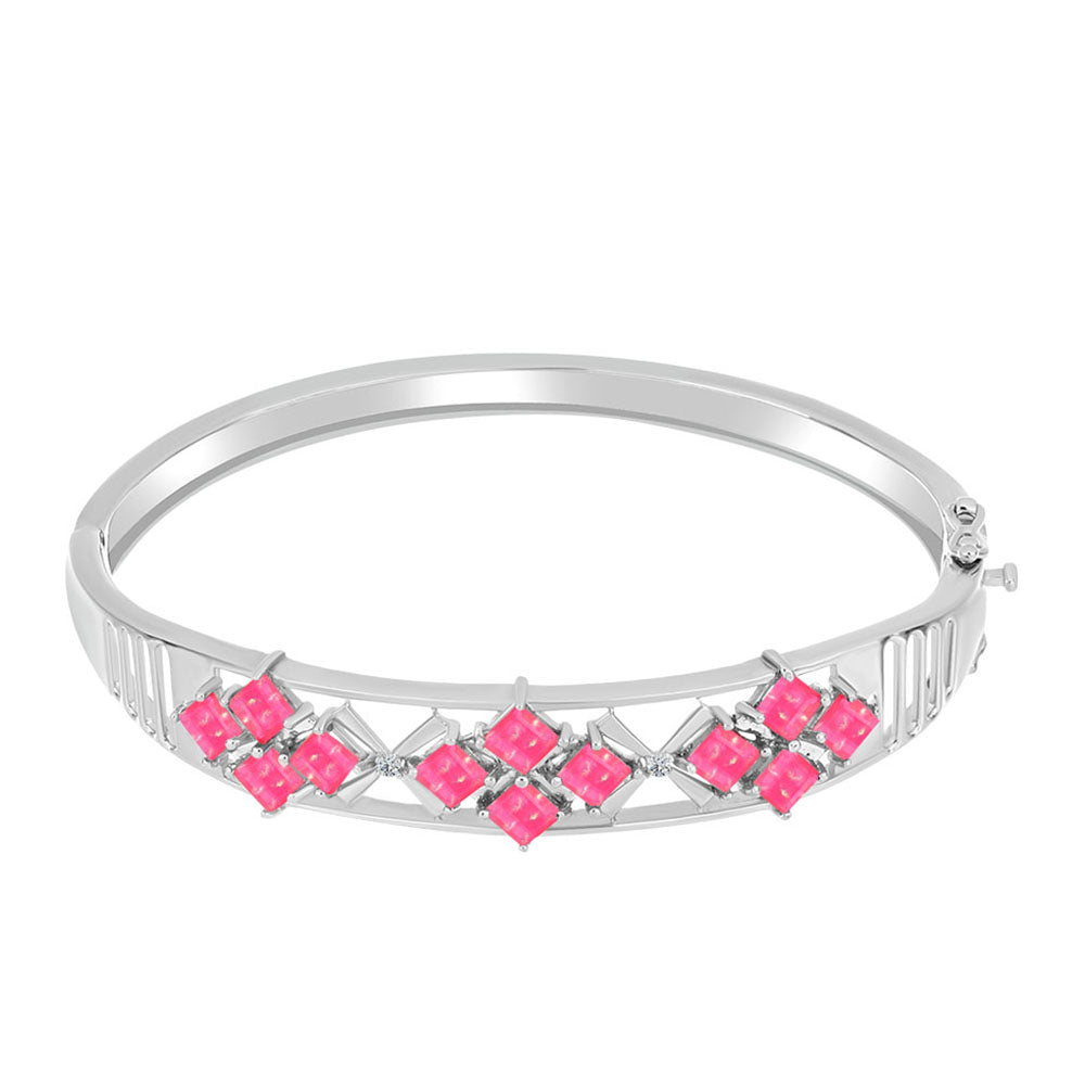 Brazalete de Plata con Ópalo Rosa de Lega Dembi y Topacio Blanco 1 