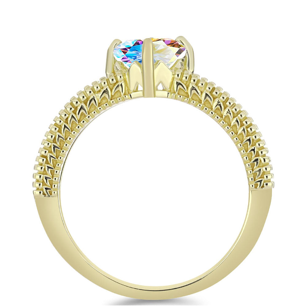 Anillo de Plata Bañada en Oro con Moisanita hielo 2 