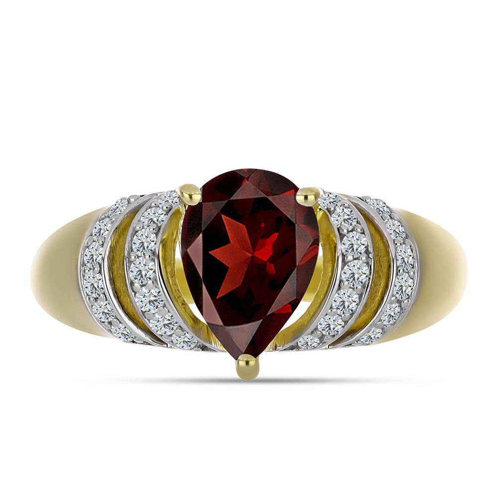 Anillo de Plata Bañada en Oro con Granate Barton y Topacio Blanco