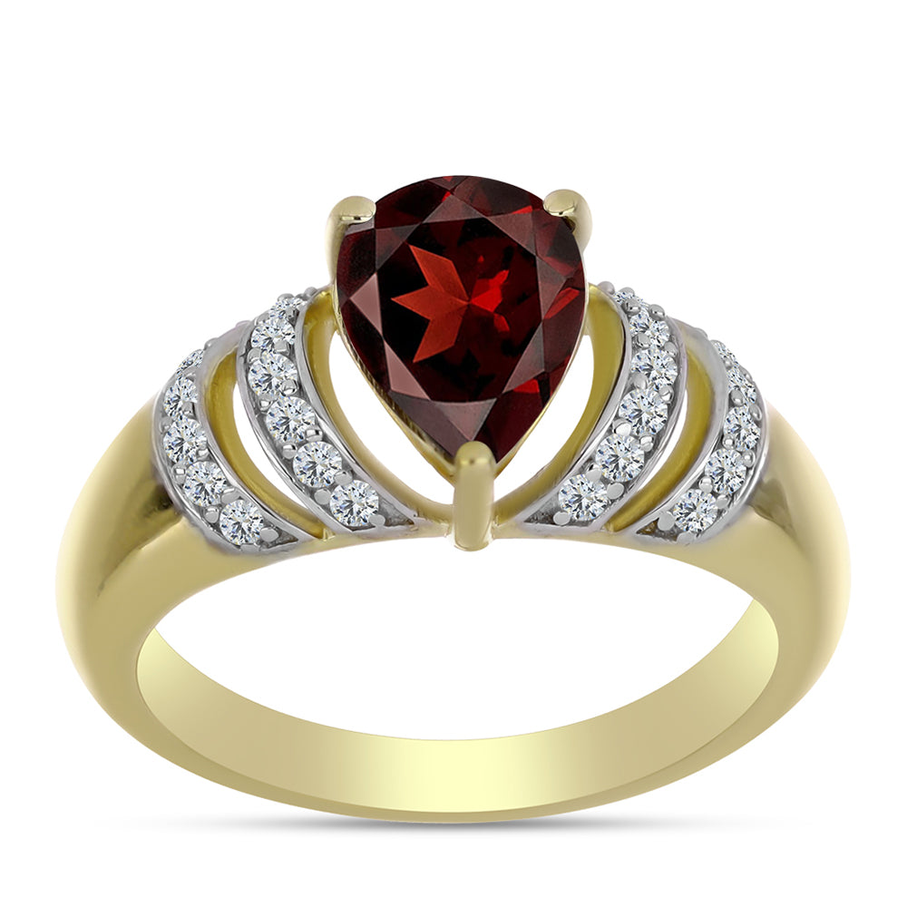 Anillo de Plata Bañada en Oro con Granate Barton y Topacio Blanco