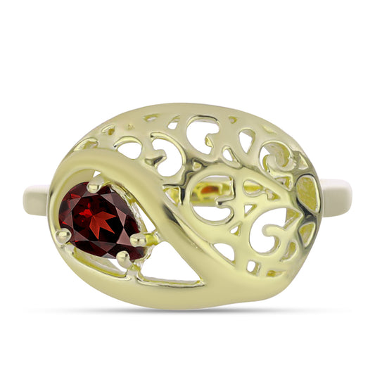 Anillo de Plata Bañada en Oro con Granate Barton