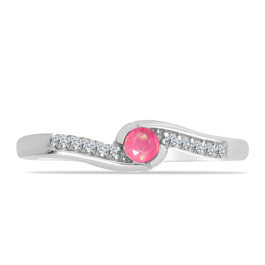 Anillo de Plata con Ópalo Rosa de Lega Dembi y Topacio Blanco