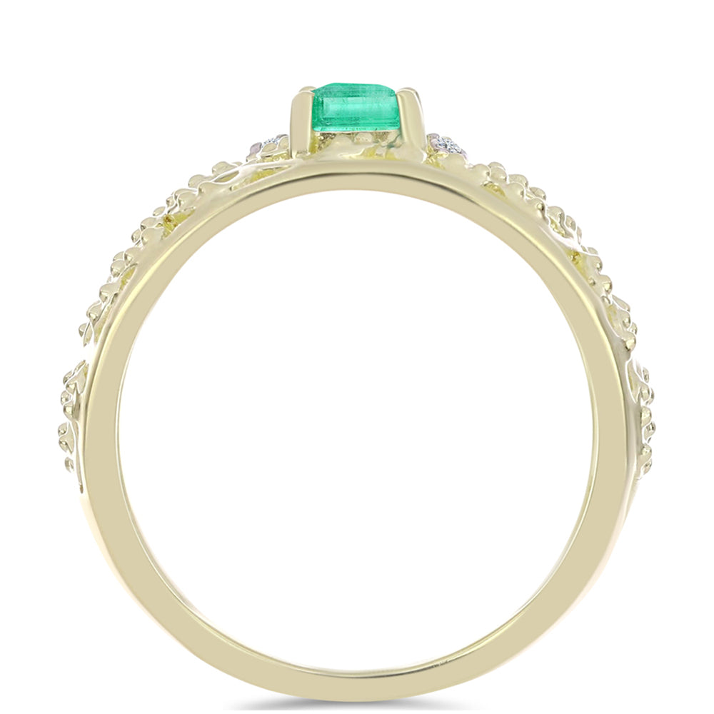 Anillo de Plata Bañada en Oro con Esmeralda de Colombia y Diamante blanco 2 