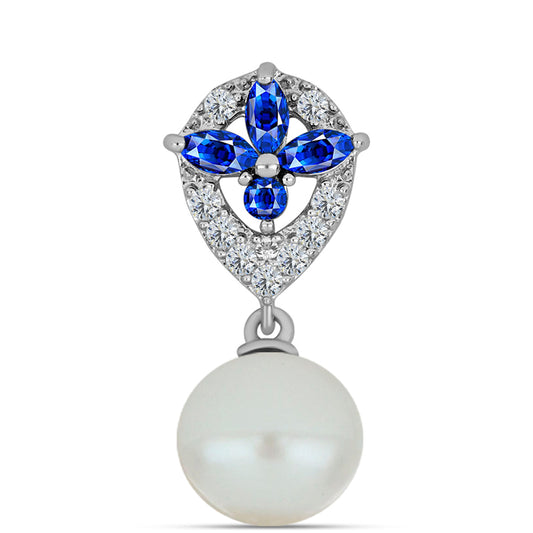 Colgante de Plata con Zafiro Azul Australiano y Perla blanca de agua dulce