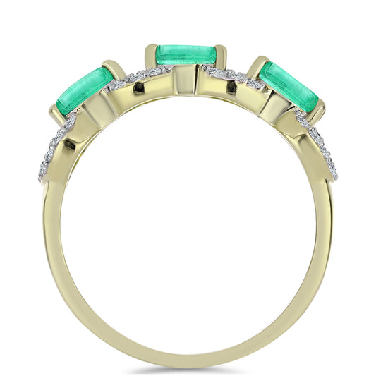 Anillo de Plata Bañada en Oro con Esmeralda de Colombia y Diamante blanco