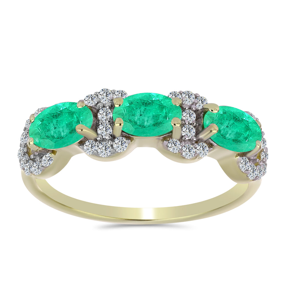 Anillo de Plata Bañada en Oro con Esmeralda de Colombia y Diamante blanco 3 