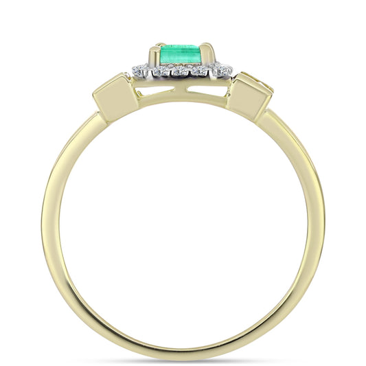 Anillo de Plata Bañada en Oro con Esmeralda de Colombia y Diamante blanco