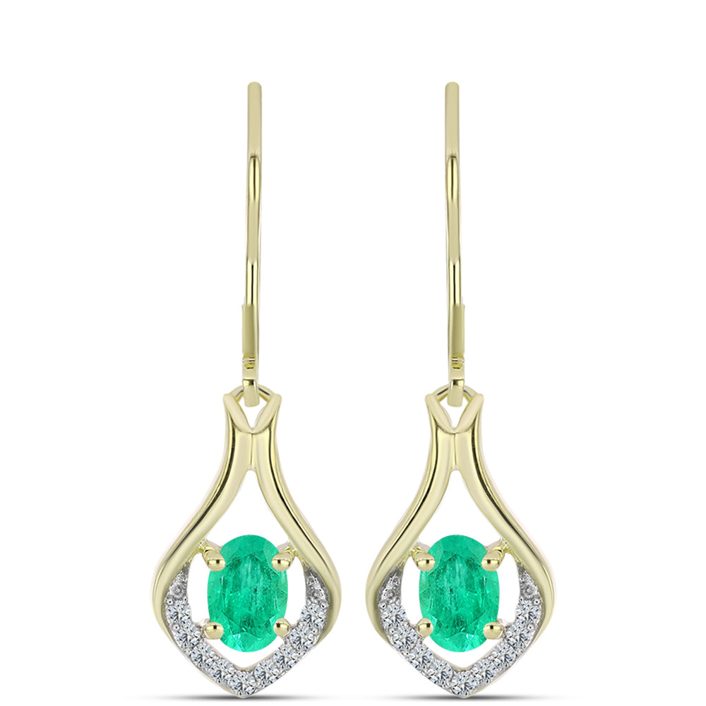 Pendientes de Plata Bañada en Oro con Esmeralda de Colombia y Diamante blanco 1 