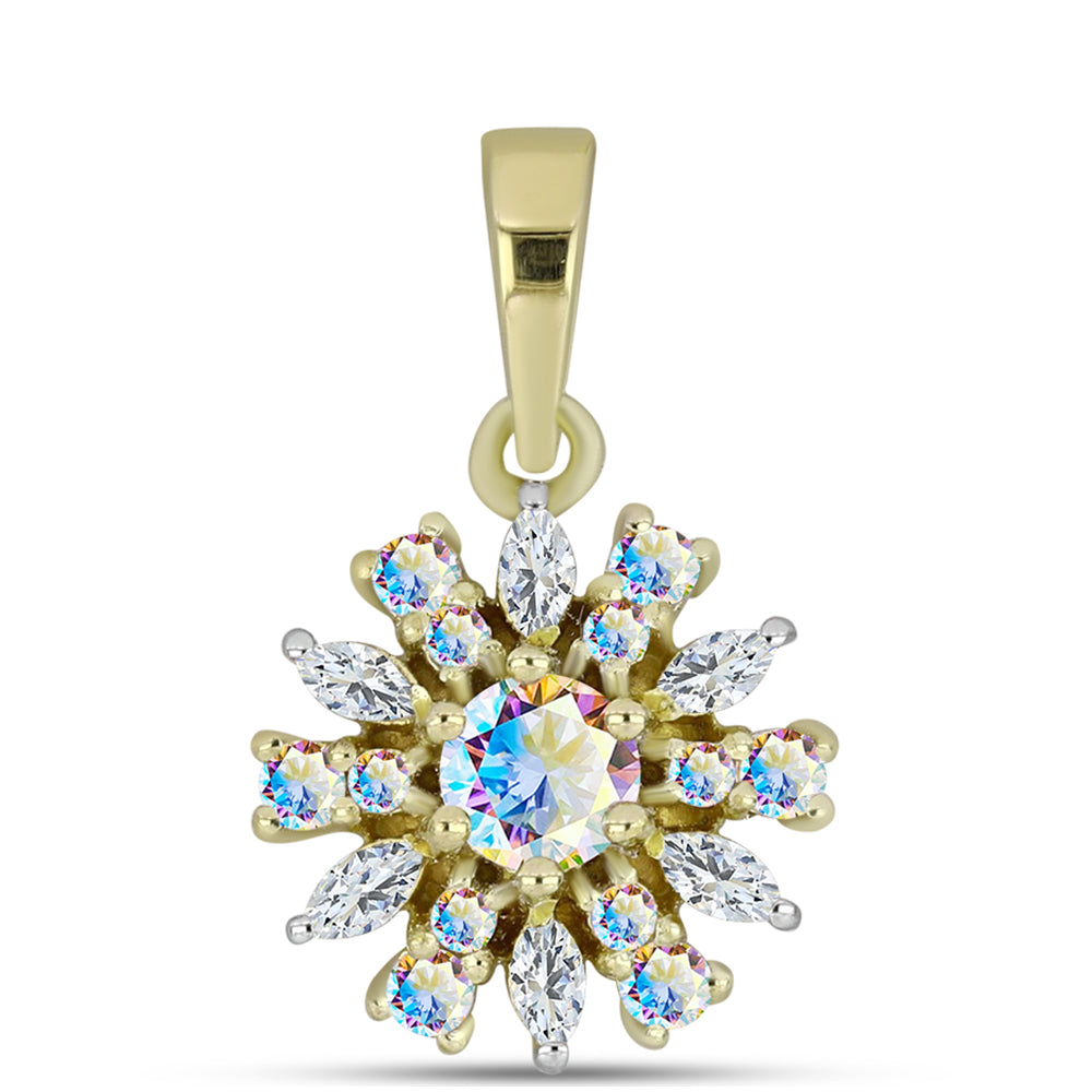 Colgante de Plata Bañada en Oro con Moisanita hielo y Zircón Blanco