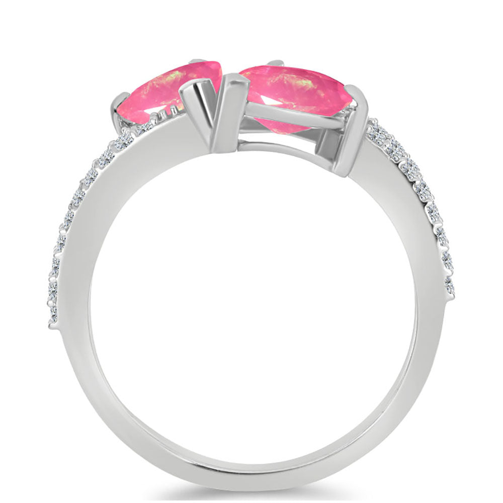 Anillo de Plata con Ópalo Rosa de Lega Dembi y Topacio Blanco