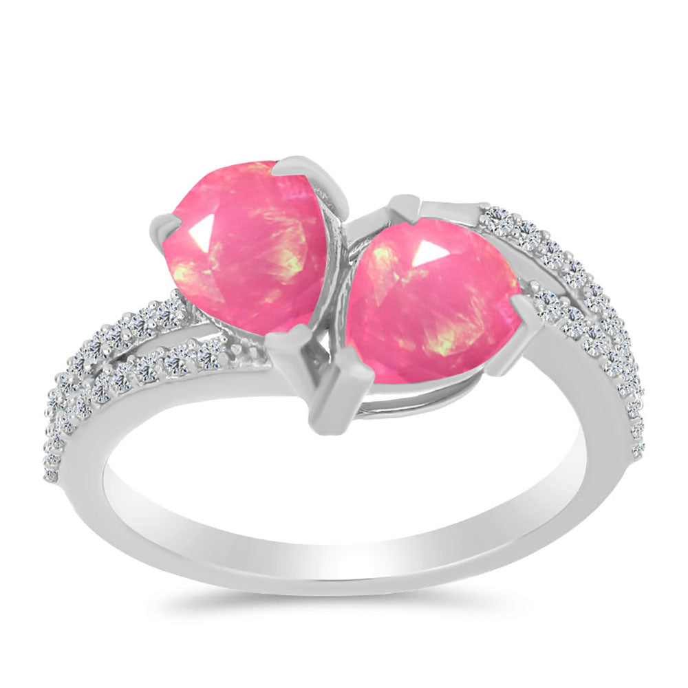 Anillo de Plata con Ópalo Rosa de Lega Dembi y Topacio Blanco 3 