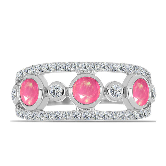 Anillo de Plata con Ópalo Rosa de Lega Dembi y Topacio Blanco