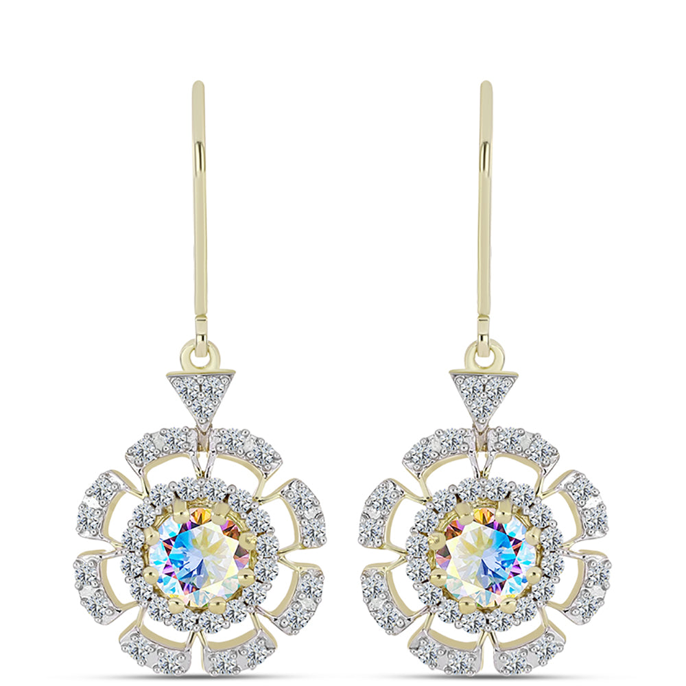Pendientes de Plata Bañada en Oro con Moisanita hielo y Topacio Blanco 1 