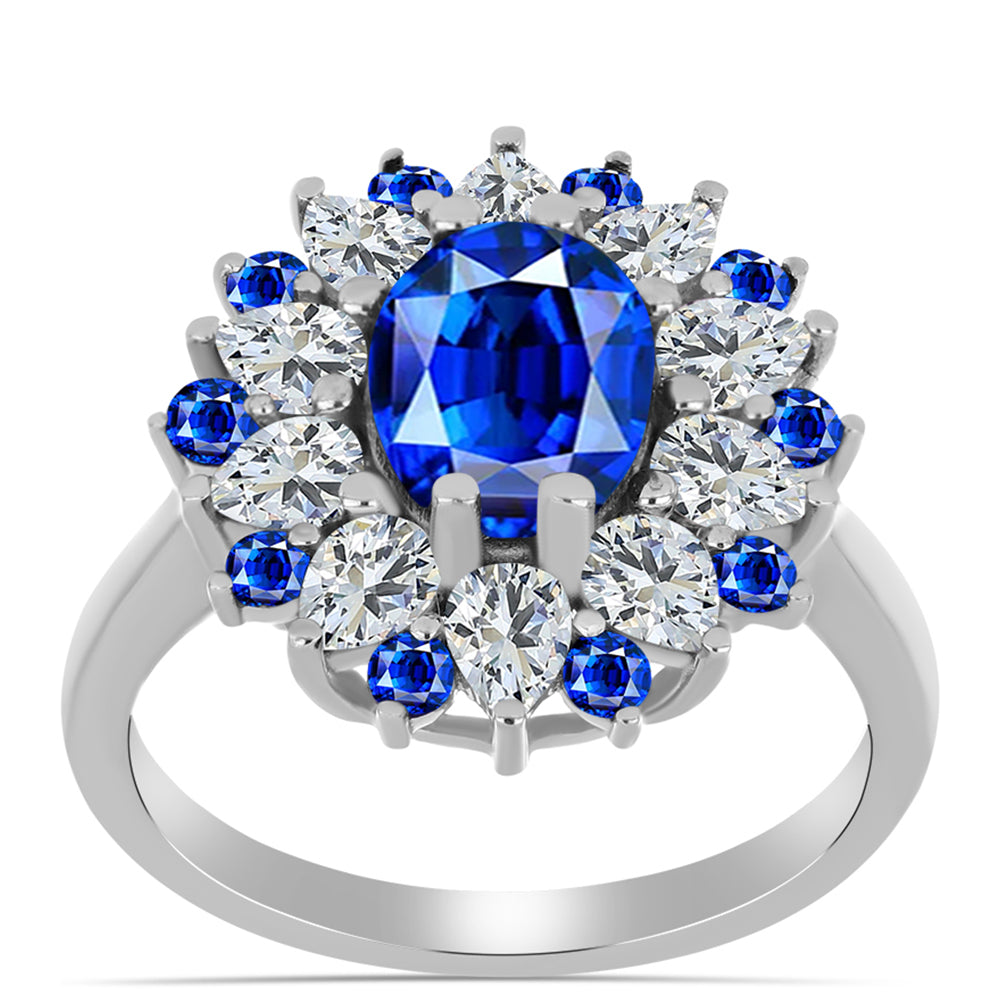 Anillo de Plata con Zafiro Azul Australiano y Topacio Blanco 3 