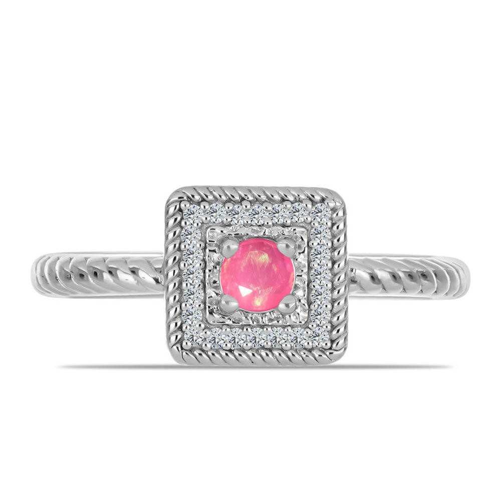 Anillo de Plata con Ópalo Rosa de Lega Dembi y Topacio Blanco 1 