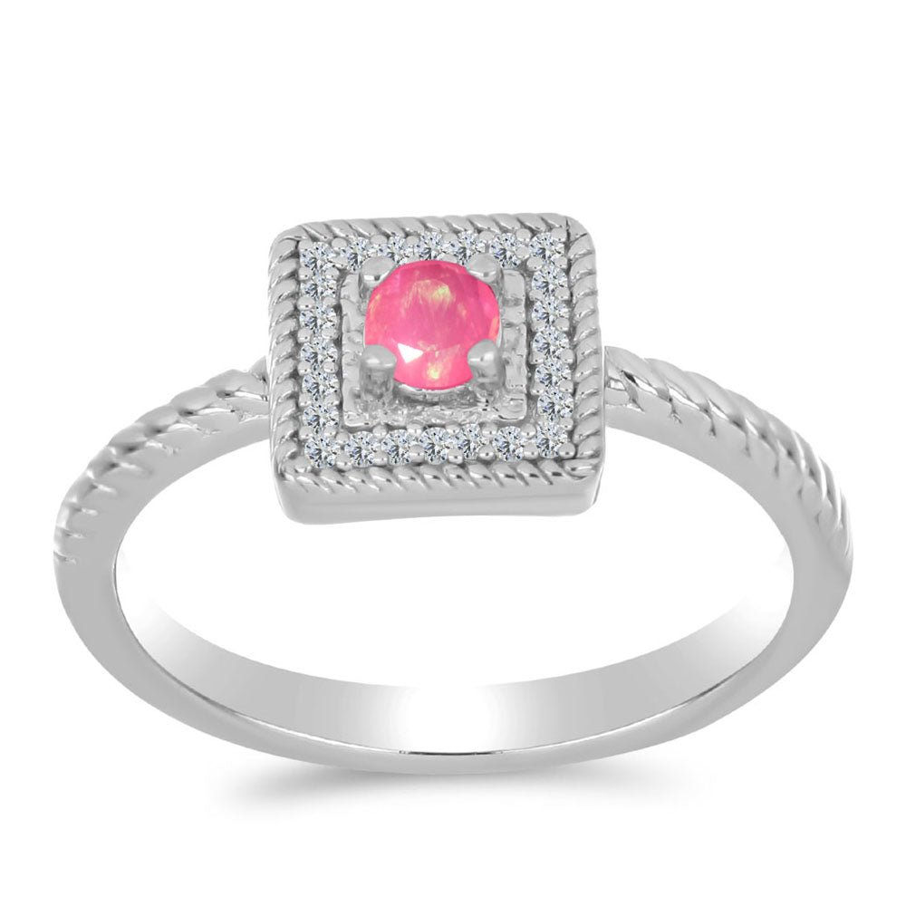 Anillo de Plata con Ópalo Rosa de Lega Dembi y Topacio Blanco 3 