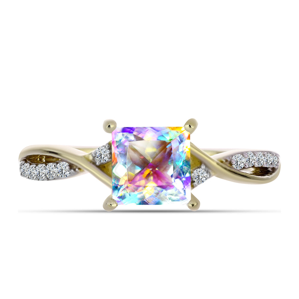 Anillo de Plata Bañada en Oro con Moisanita hielo y Topacio Blanco 1 