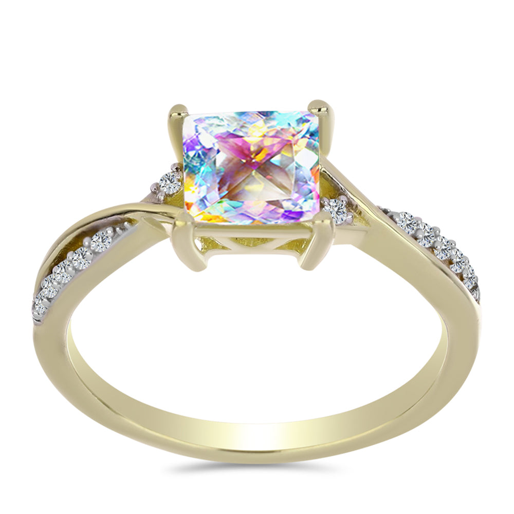 Anillo de Plata Bañada en Oro con Moisanita hielo y Topacio Blanco 3 