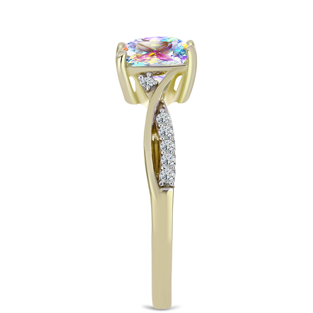 Anillo de Plata Bañada en Oro con Moisanita hielo y Topacio Blanco 4 