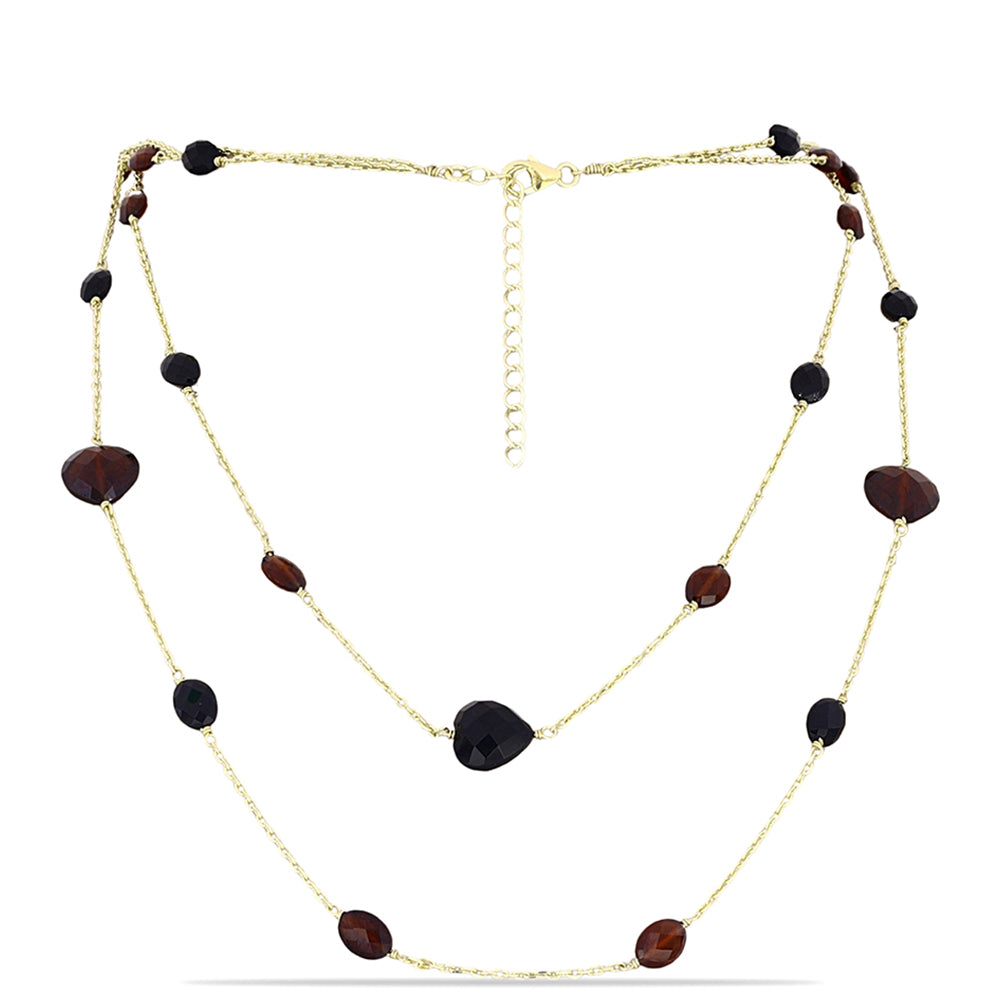 Collar de Plata Bañada en Oro con Granate Barton y Ónix Negro 1 
