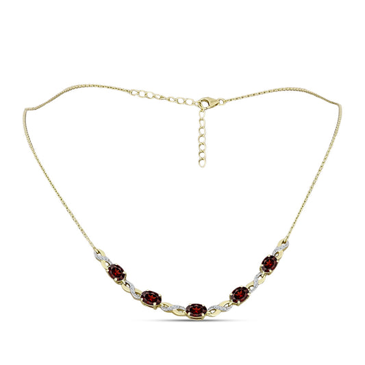 Collar de Plata Bañada en Oro con Granate Barton y Topacio Blanco