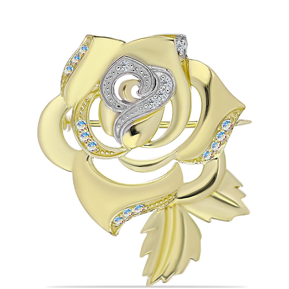Broche de Plata Bañada en Oro con Moisanita hielo y Topacio Blanco 1 