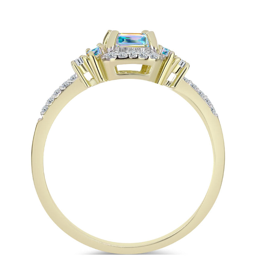 Anillo de Plata Bañada en Oro con Moisanita hielo y Zircón Blanco