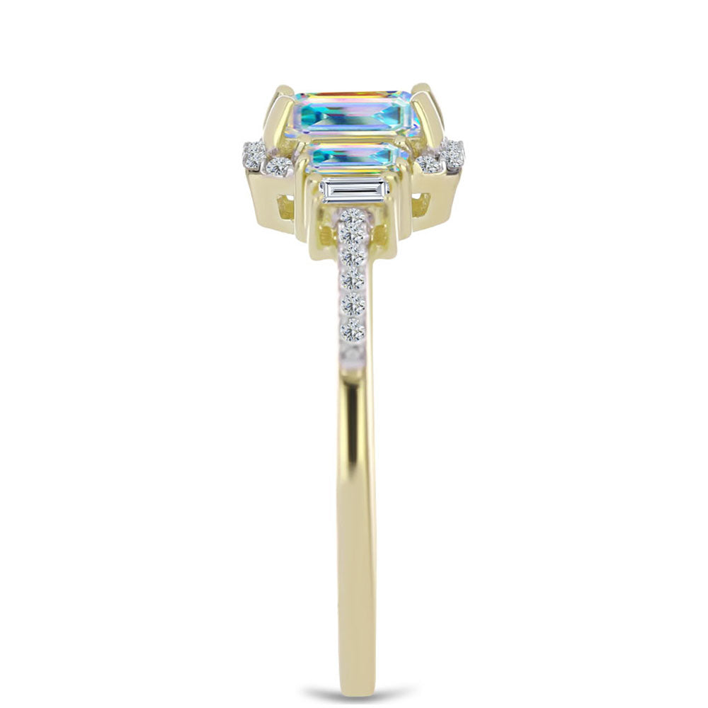 Anillo de Plata Bañada en Oro con Moisanita hielo y Zircón Blanco 4 