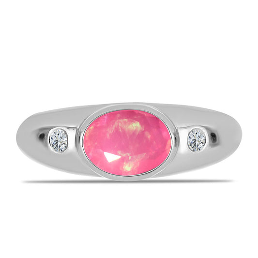Anillo de Plata con Ópalo Rosa de Lega Dembi y Topacio Blanco